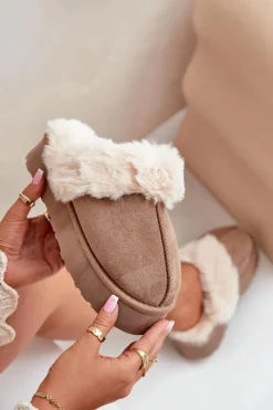 Discount Kapcie Śniegowce Damskie Na Grubej Podeszwie Z Futerkiem Ciemnobeżowe Doriola Damskie Śniegowce Damskie|Kapcie Klasyczne
