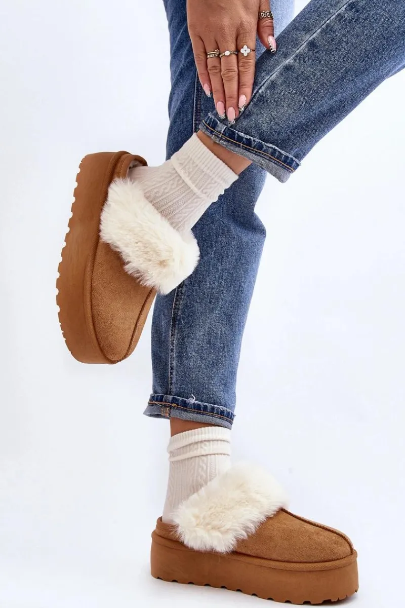 Śniegowce Damskie|Kapcie Klasyczne>Boto Kapcie Śniegowce Damskie Na Grubej Podeszwie Camel Starlyn Brązowy