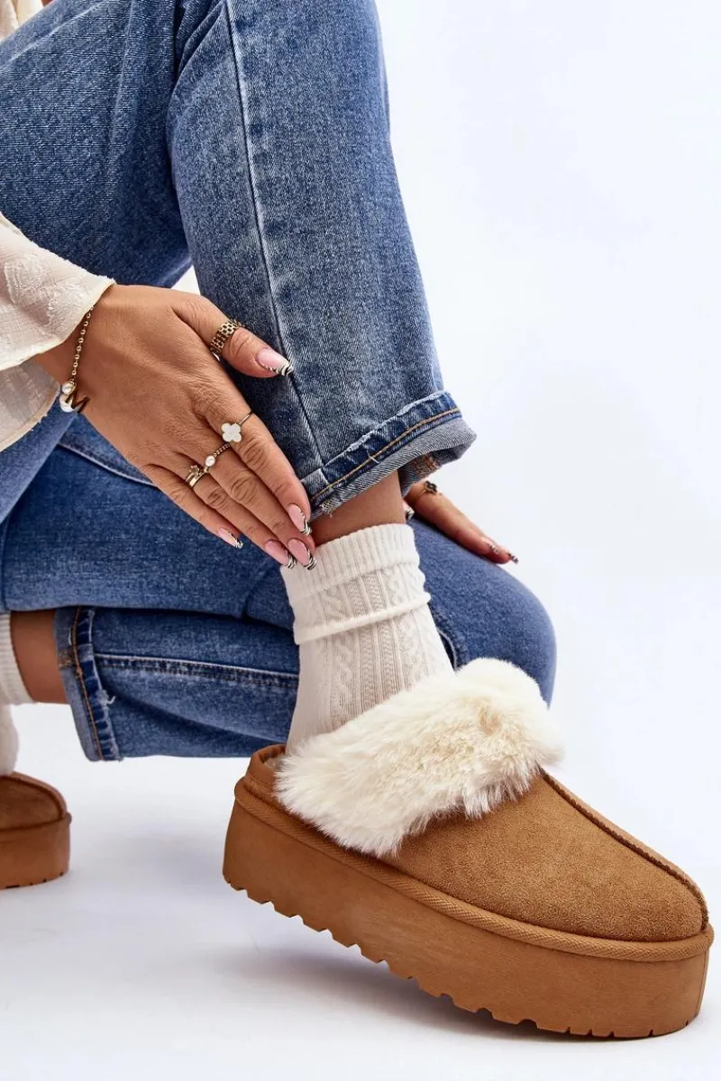 Śniegowce Damskie|Kapcie Klasyczne>Boto Kapcie Śniegowce Damskie Na Grubej Podeszwie Camel Starlyn Brązowy