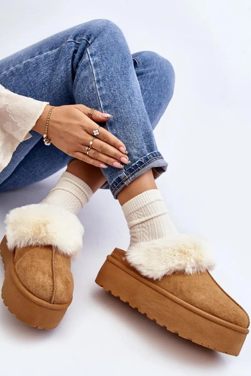 Śniegowce Damskie|Kapcie Klasyczne>Boto Kapcie Śniegowce Damskie Na Grubej Podeszwie Camel Starlyn Brązowy