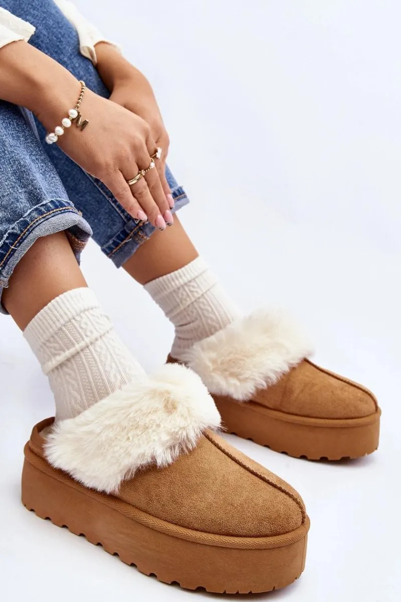 Śniegowce Damskie|Kapcie Klasyczne>Boto Kapcie Śniegowce Damskie Na Grubej Podeszwie Camel Starlyn Brązowy