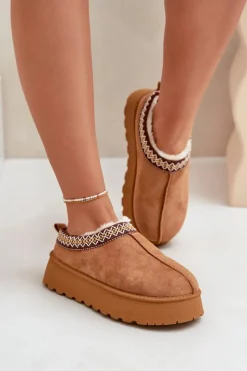 Hot Boto Kapcie Śniegowce Na Platformie Z Haftem Camel Tamilda