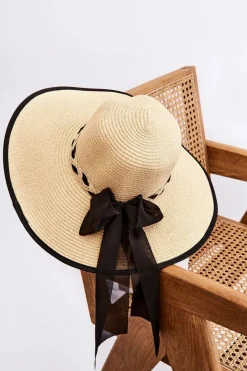 Clearance Kapelusz Z Modną Kokardą Jasnobeżowy Okrycia Głowy