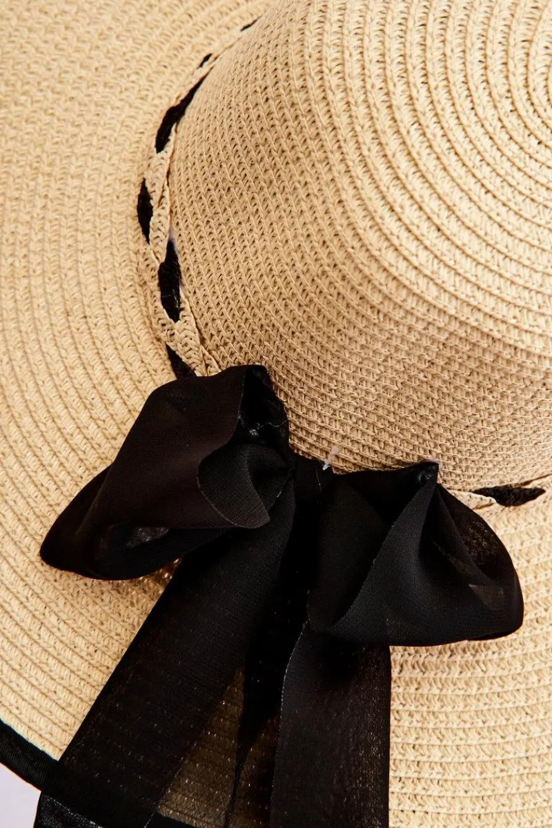 Clearance Kapelusz Z Modną Kokardą Jasnobeżowy Okrycia Głowy