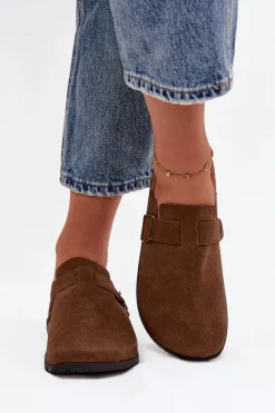 Sale Klapki Chodaki Damskie i Na Platformie Z Klamrą Brązowe Selio Damskie Klapki Korkowe|Klapki Na Platformie