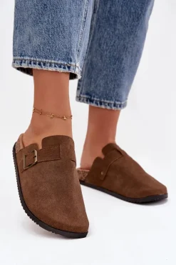 Sale Klapki Chodaki Damskie i Na Platformie Z Klamrą Brązowe Selio Damskie Klapki Korkowe|Klapki Na Platformie