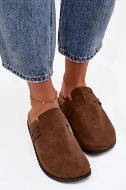 Sale Klapki Chodaki Damskie i Na Platformie Z Klamrą Brązowe Selio Damskie Klapki Korkowe|Klapki Na Platformie