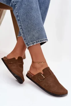 Sale Klapki Chodaki Damskie i Na Platformie Z Klamrą Brązowe Selio Damskie Klapki Korkowe|Klapki Na Platformie