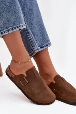 Sale Klapki Chodaki Damskie i Na Platformie Z Klamrą Brązowe Selio Damskie Klapki Korkowe|Klapki Na Platformie