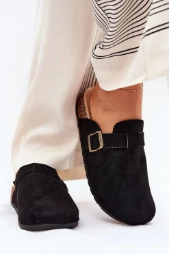 Outlet Boto Klapki Chodaki Damskie i Na Platformie Z Klamrą Czarne Selio Czarny