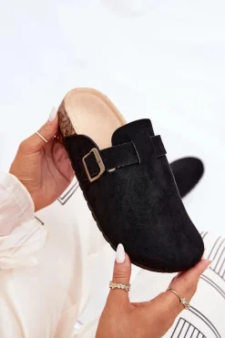 Outlet Boto Klapki Chodaki Damskie i Na Platformie Z Klamrą Czarne Selio Czarny