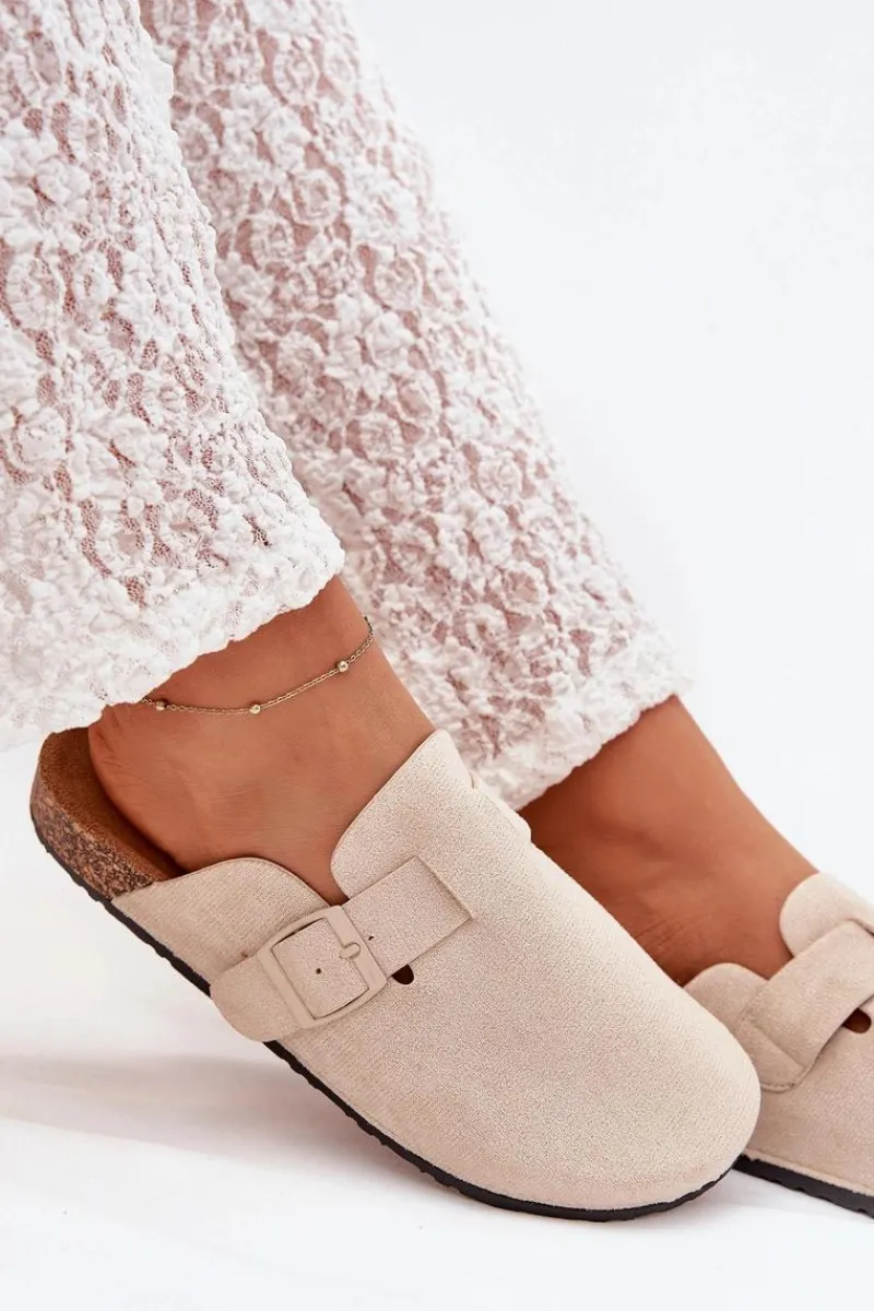 Klapki Chodaki Damskie i Na Korkowej Platformie Z Klamrą Jasnobeżowe Klarae Damskie Klapki Korkowe|Klapki Na Platformie