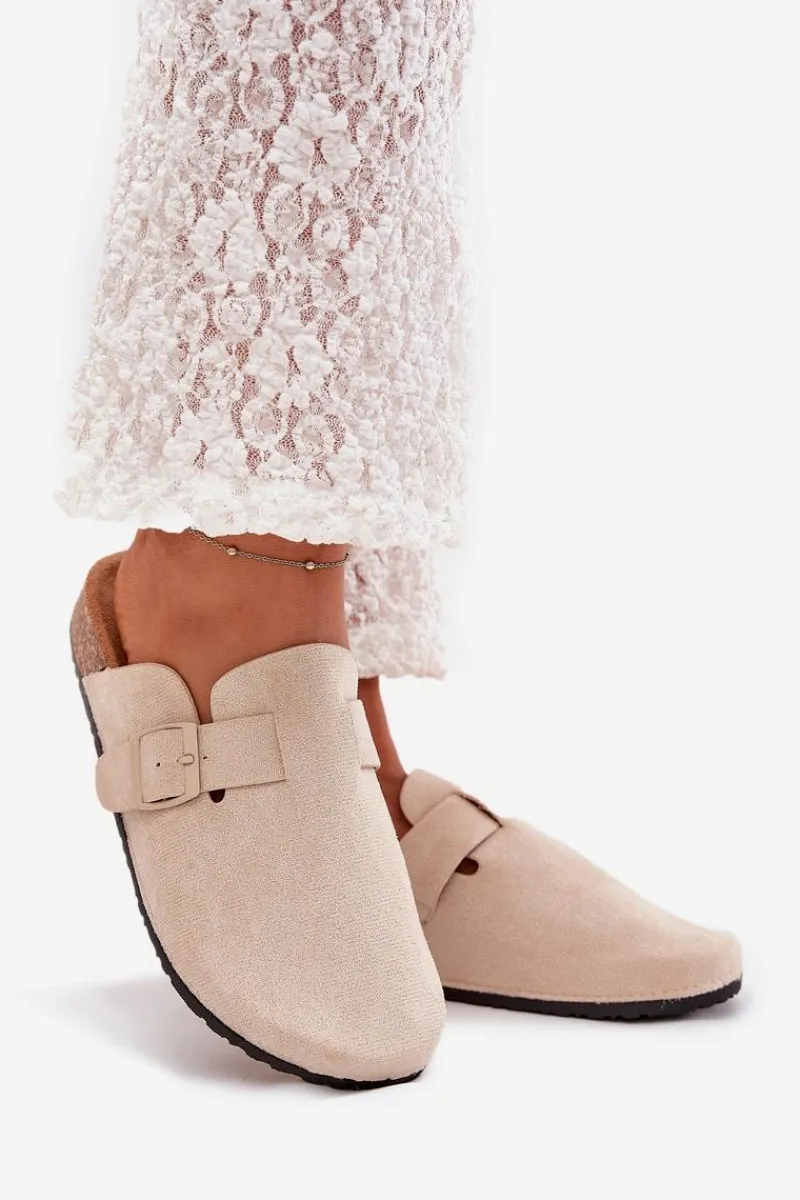 Klapki Chodaki Damskie i Na Korkowej Platformie Z Klamrą Jasnobeżowe Klarae Damskie Klapki Korkowe|Klapki Na Platformie