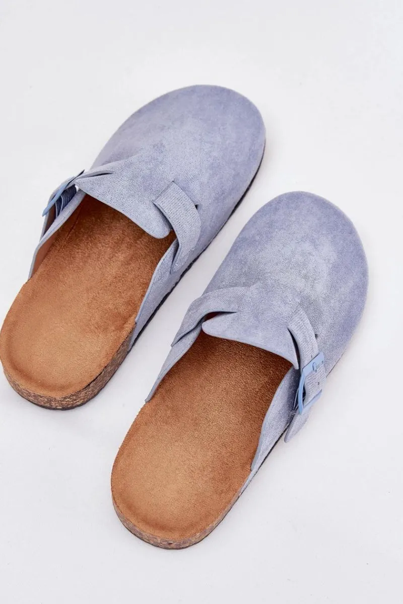 New Boto Klapki Chodaki Damskie i Na Korkowej Platformie Z Klamrą Niebieskie Klarae