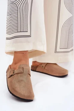 Klapki Korkowe|Klapki Na Platformie>Boto Klapki Chodaki Damskie i Na Platformie Z Klamrą Khaki Selio Beżowy