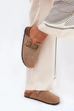 Klapki Korkowe|Klapki Na Platformie>Boto Klapki Chodaki Damskie i Na Platformie Z Klamrą Khaki Selio Beżowy