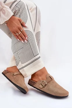 Klapki Korkowe|Klapki Na Platformie></noscript>Boto Klapki Chodaki Damskie i Na Platformie Z Klamrą Khaki Selio Beżowy