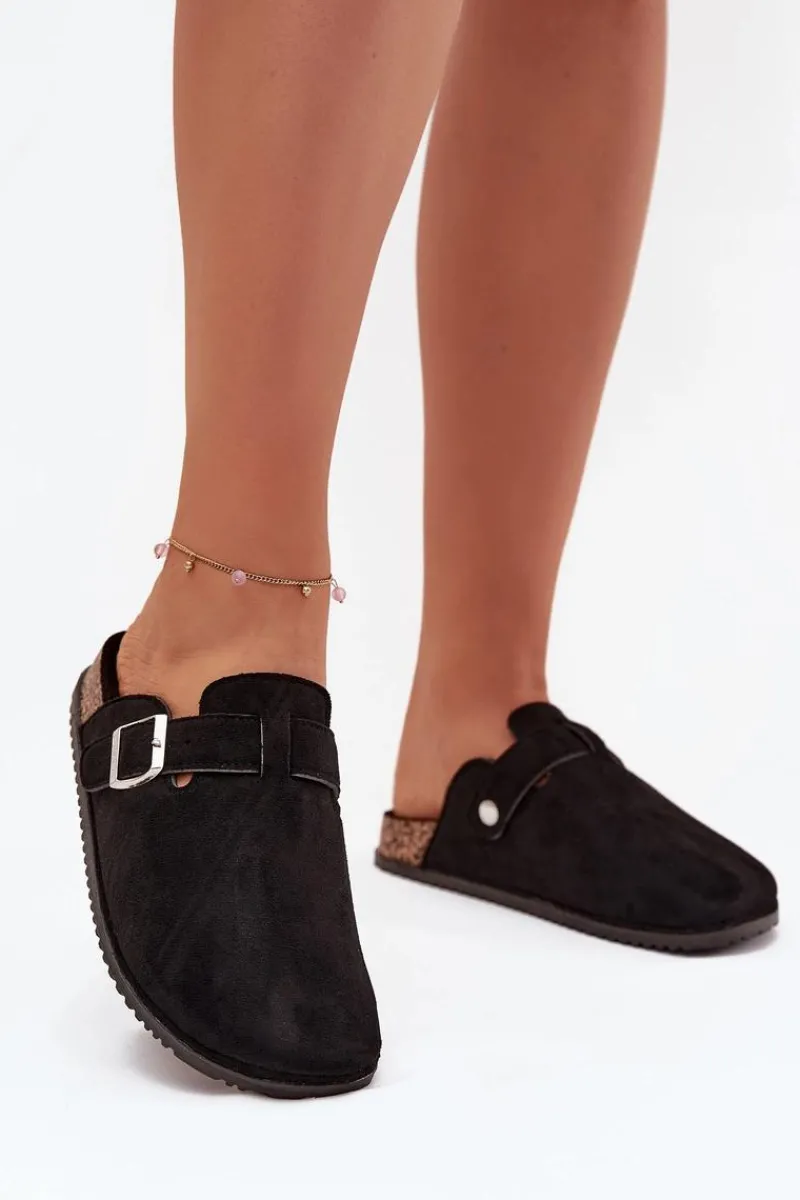 Hot Big Star Shoes Klapki Chodaki Damskie Na Korkowej Platformie Srebrna Klamra Big Star SS274736 Czarne Czarny