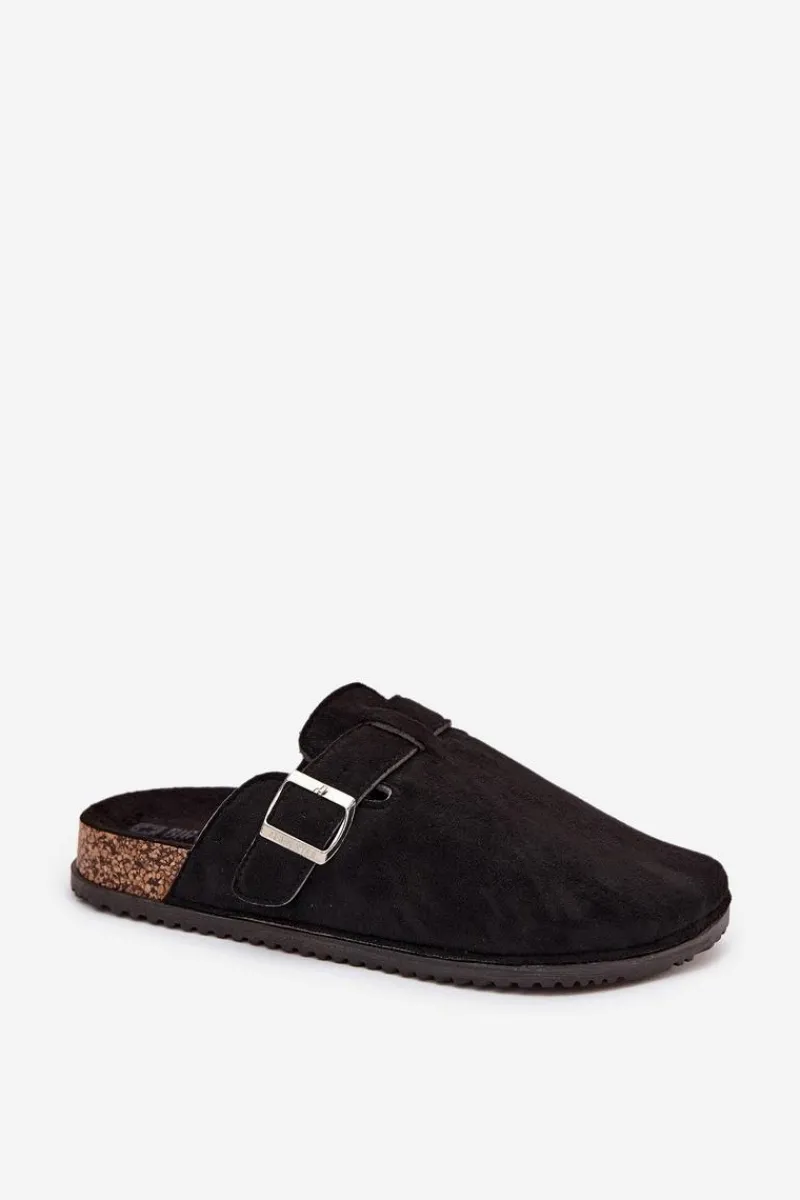 Hot Big Star Shoes Klapki Chodaki Damskie Na Korkowej Platformie Srebrna Klamra Big Star SS274736 Czarne Czarny