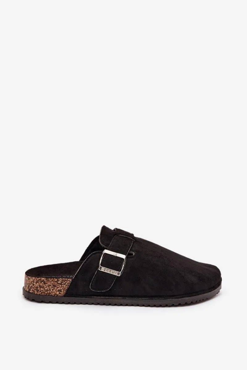 Hot Big Star Shoes Klapki Chodaki Damskie Na Korkowej Platformie Srebrna Klamra Big Star SS274736 Czarne Czarny