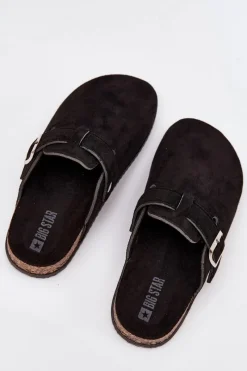 Hot Big Star Shoes Klapki Chodaki Damskie Na Korkowej Platformie Srebrna Klamra Big Star SS274736 Czarne Czarny