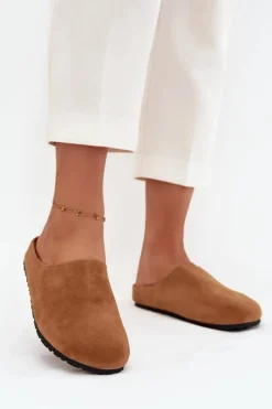 Outlet Boto Klapki Chodaki Damskie Na Platformie Camel Sylviane Brązowy