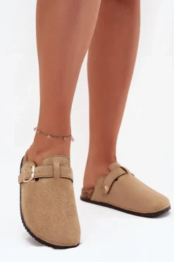 Klapki Korkowe|Klapki Na Platformie>Big Star Shoes Klapki Chodaki Damskie Na Korkowej Platformie Ze Złotą Klamrą Big Star SS274738 Beżowe Beżowy