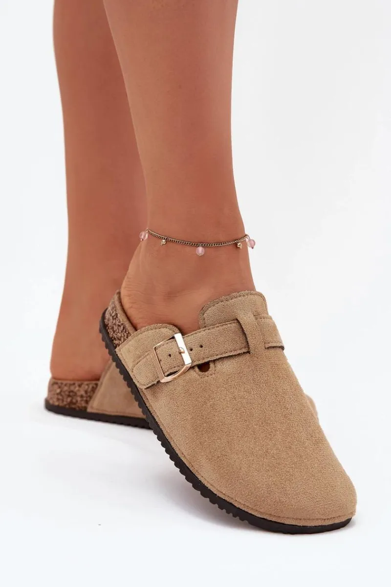 Klapki Korkowe|Klapki Na Platformie>Big Star Shoes Klapki Chodaki Damskie Na Korkowej Platformie Ze Złotą Klamrą Big Star SS274738 Beżowe Beżowy