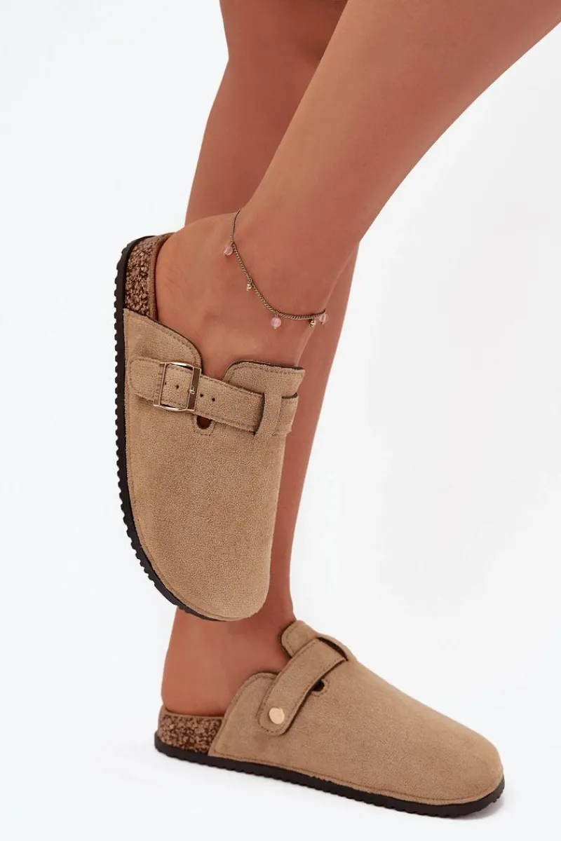 Klapki Korkowe|Klapki Na Platformie>Big Star Shoes Klapki Chodaki Damskie Na Korkowej Platformie Ze Złotą Klamrą Big Star SS274738 Beżowe Beżowy