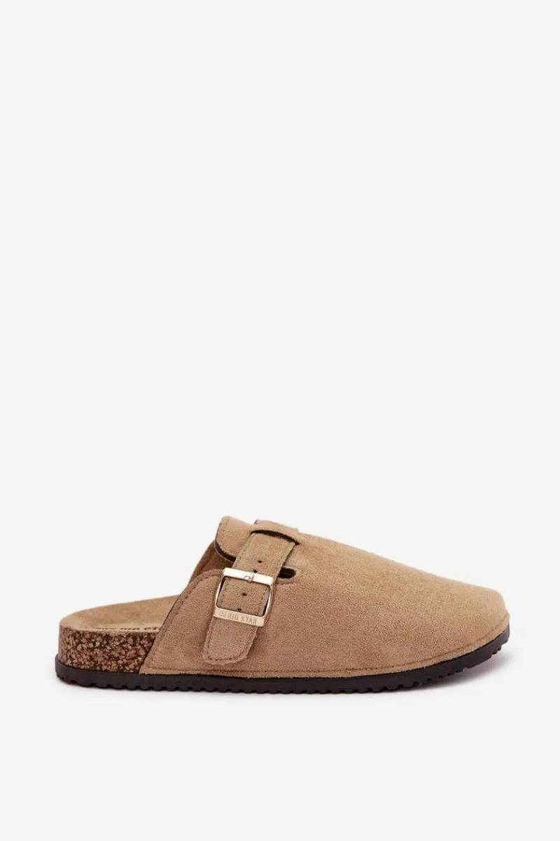 Klapki Korkowe|Klapki Na Platformie>Big Star Shoes Klapki Chodaki Damskie Na Korkowej Platformie Ze Złotą Klamrą Big Star SS274738 Beżowe Beżowy