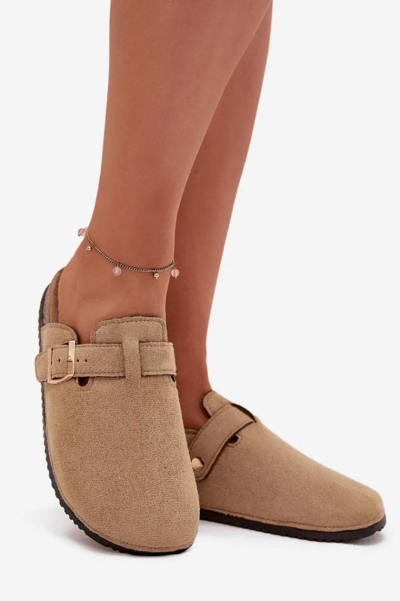 Klapki Korkowe|Klapki Na Platformie>Big Star Shoes Klapki Chodaki Damskie Na Korkowej Platformie Ze Złotą Klamrą Big Star SS274738 Beżowe Beżowy