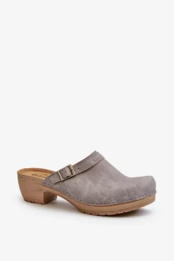 Hot INBLU Klapki Chodaki Damskie Na Niskim Obcasie BL000004 Szare