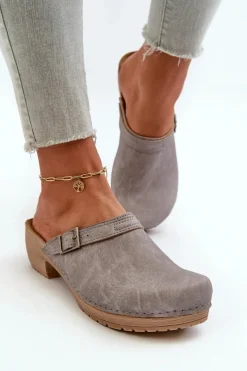 Hot INBLU Klapki Chodaki Damskie Na Niskim Obcasie BL000004 Szare