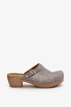 Hot INBLU Klapki Chodaki Damskie Na Niskim Obcasie BL000004 Szare