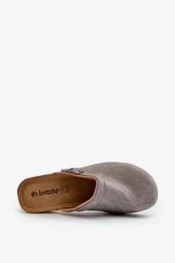 Hot INBLU Klapki Chodaki Damskie Na Niskim Obcasie BL000004 Szare