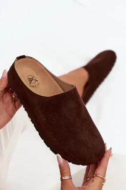 Clearance Boto Klapki Chodaki Damskie Na Platformie Czekoladowe Sylviane Brązowy