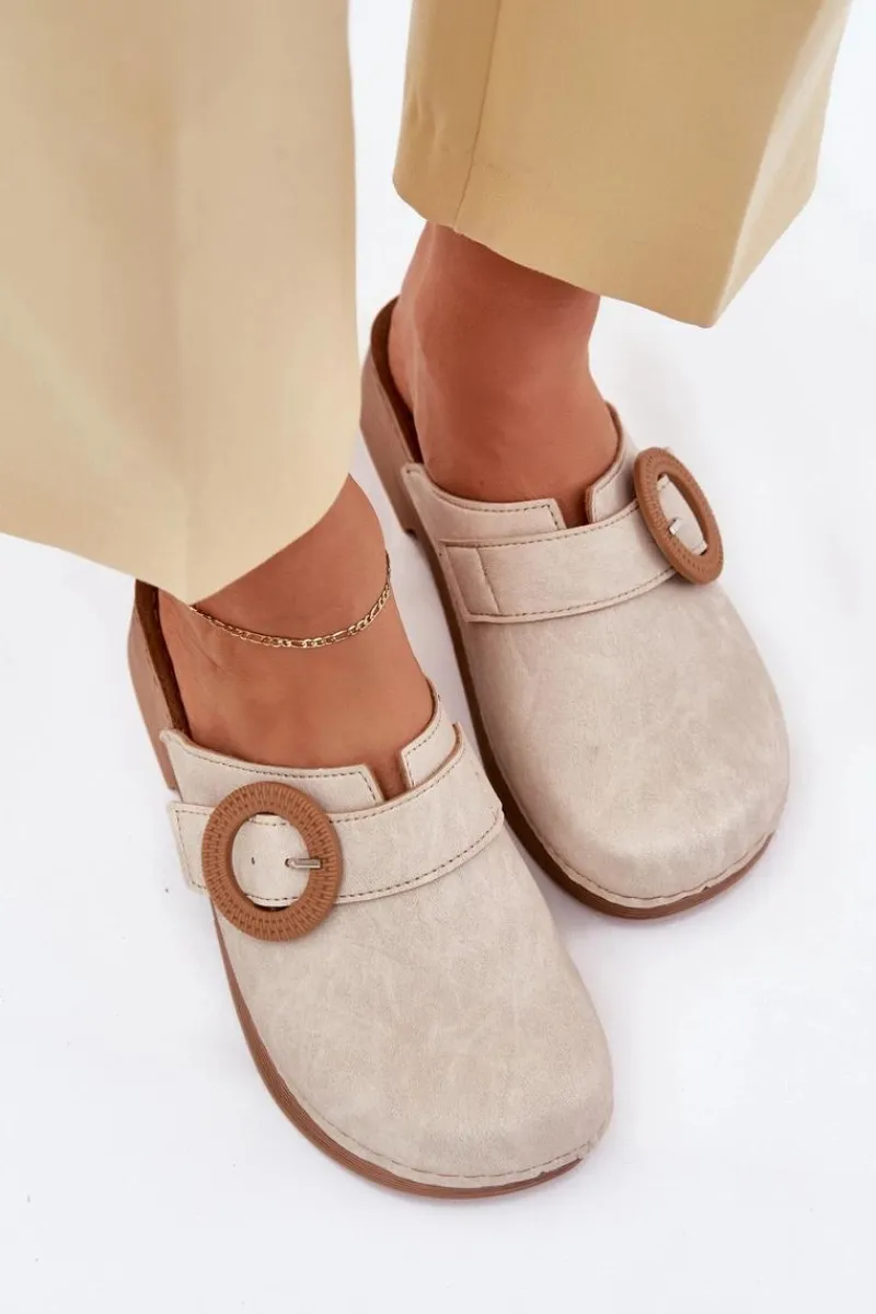 Klapki Damskie Klasyczne>INBLU Klapki Chodaki Damskie Z Klamrą TF000001 Beżowe