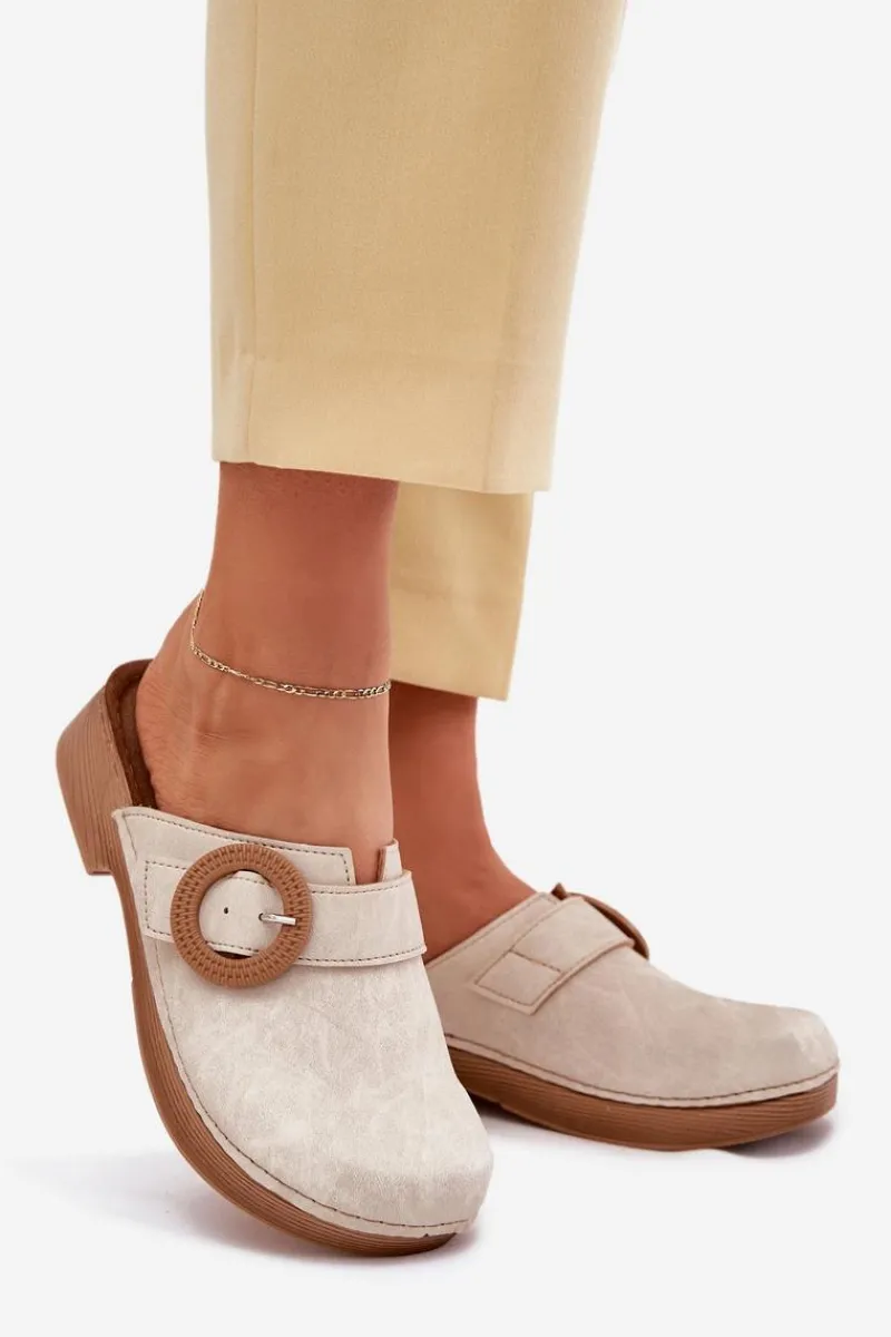 Klapki Damskie Klasyczne>INBLU Klapki Chodaki Damskie Z Klamrą TF000001 Beżowe