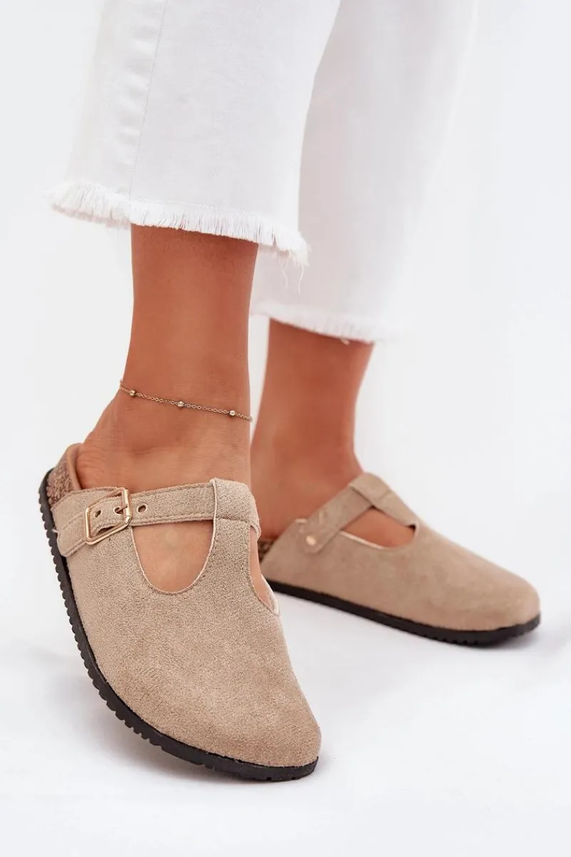 Klapki Korkowe|Klapki Na Platformie>Boto Klapki Chodaki Damskie Ze Złotą Klamrą Beżowe Lirina