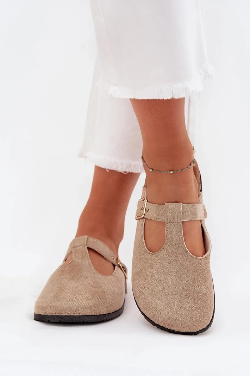 Klapki Korkowe|Klapki Na Platformie>Boto Klapki Chodaki Damskie Ze Złotą Klamrą Beżowe Lirina