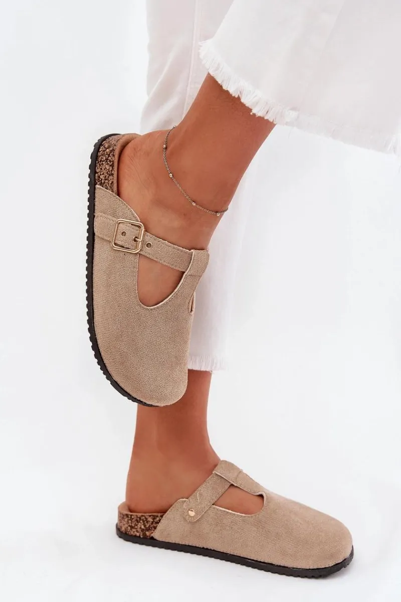 Klapki Korkowe|Klapki Na Platformie>Boto Klapki Chodaki Damskie Ze Złotą Klamrą Beżowe Lirina