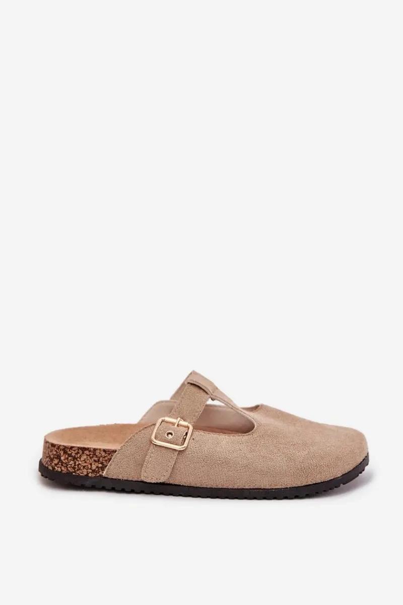 Klapki Korkowe|Klapki Na Platformie>Boto Klapki Chodaki Damskie Ze Złotą Klamrą Beżowe Lirina