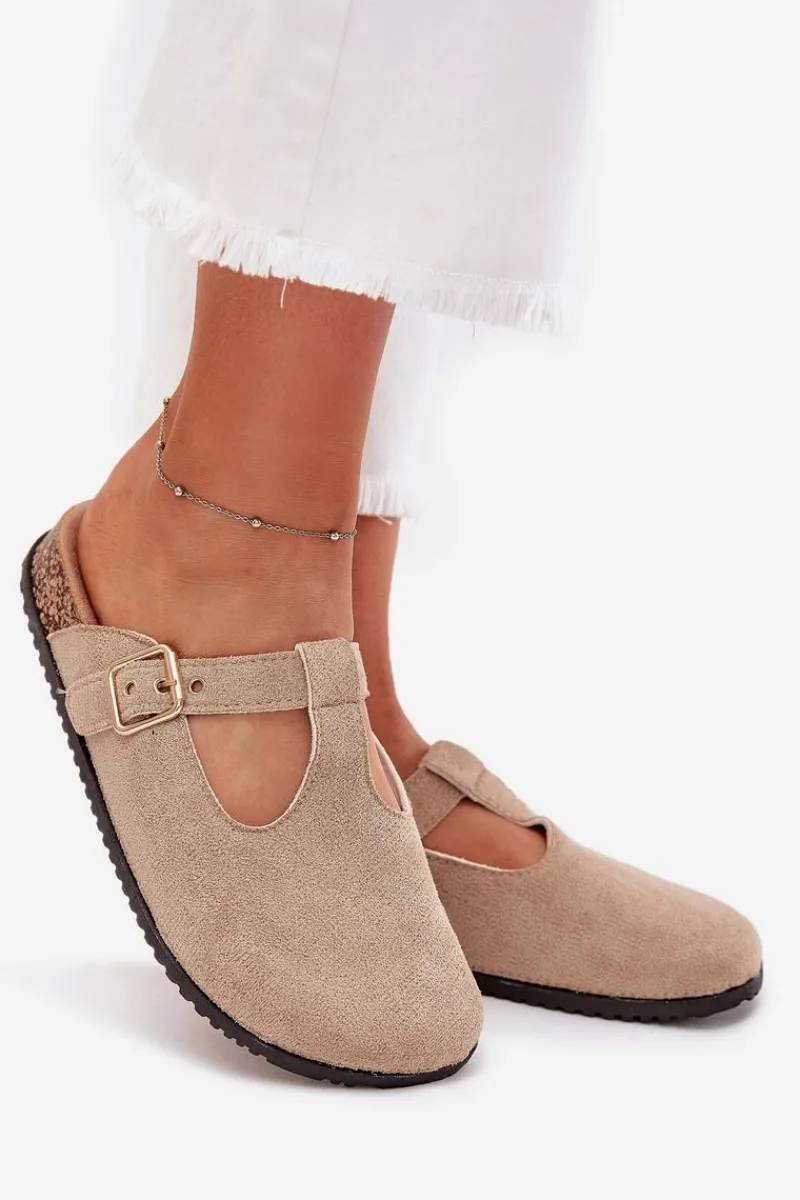 Klapki Korkowe|Klapki Na Platformie>Boto Klapki Chodaki Damskie Ze Złotą Klamrą Beżowe Lirina