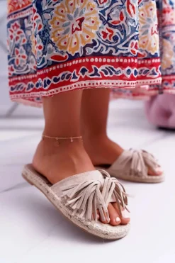 Klapki Damskie Klasyczne>Boto Klapki Damskie Beżowe Boho Vices 8458