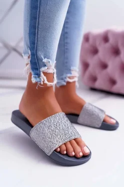 Online Big Star Shoes Klapki Damskie Big Star Brokatowe Szare AA274A162