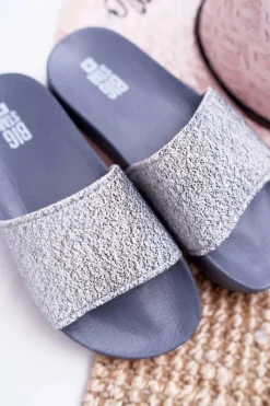 Online Big Star Shoes Klapki Damskie Big Star Brokatowe Szare AA274A162