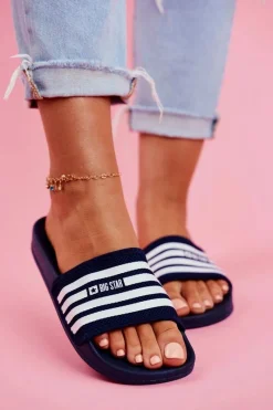 Outlet Big Star Shoes Klapki Damskie Big Star FF274A356 Granatowe