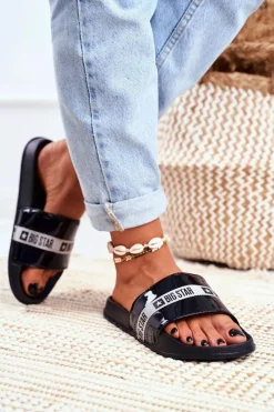 Klapki Damskie Big Star|Klapki Damskie Klasyczne>Big Star Shoes Klapki Damskie Big Star Lakierowane Czarne GG274A007 Czarny