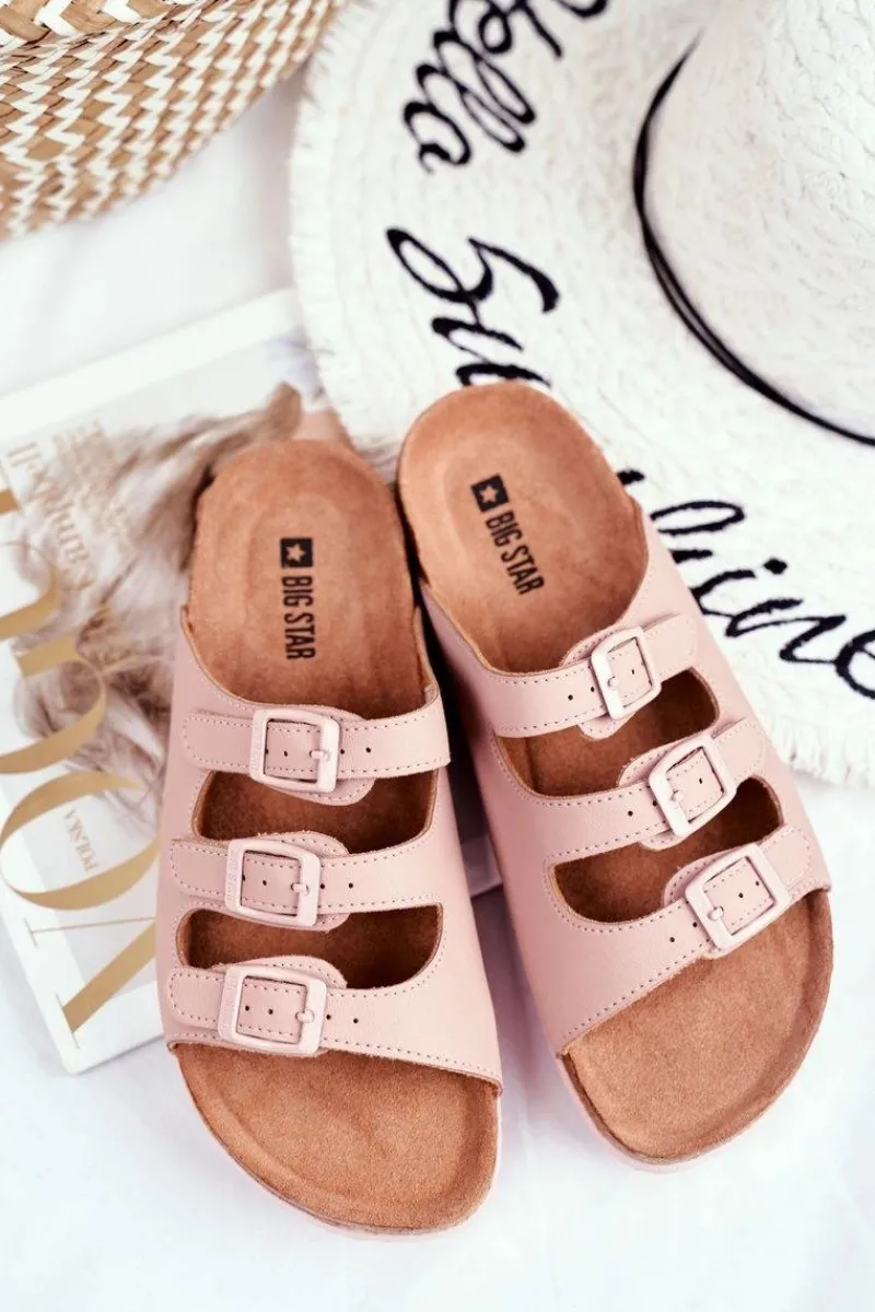 Big Star Shoes Klapki Damskie Big Star Pudrowy Róż FF274627