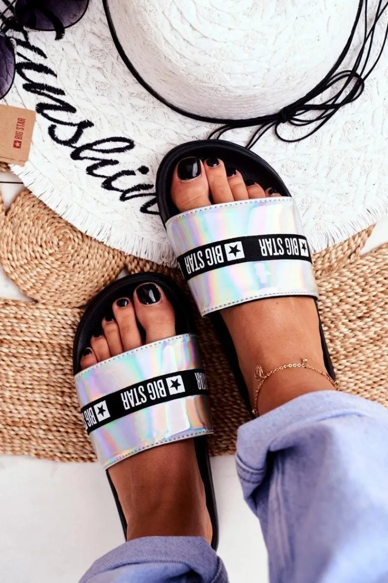 Sale Big Star Shoes Klapki Damskie Big Star Srebrne Holo GG274A005
